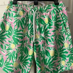 J. Crew Pink and Green Leaf Print Men's Swim Cargos